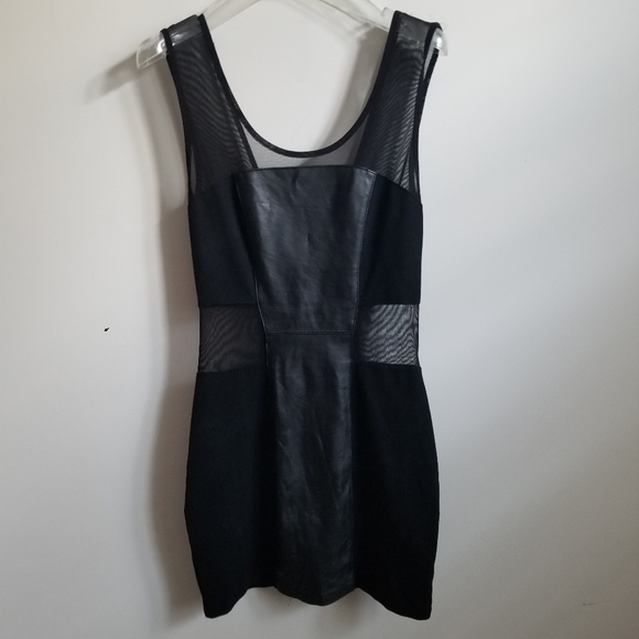 Blaque Label genuine leather dress black mesh cut out sz S - Picture 3 of 7